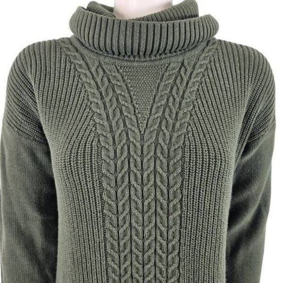 Banana Republic Women’s Medium Green Cowl Neck Cable Knit Sweater Cotton Blend - Picture 2 of 5